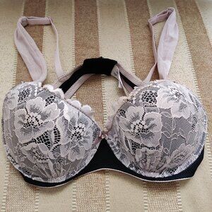 NWOT Sophie b. 36B Black & Pink Lace Underwire Push-Up Bra